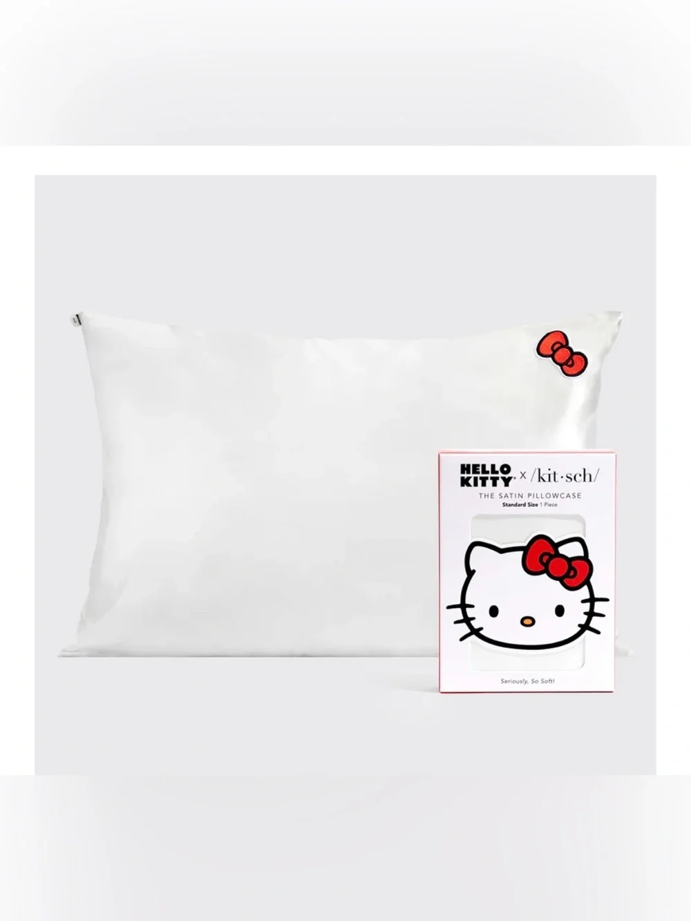 NIB KITSCH x Hello Kitty Satin in Ivory Bow Standard size Pillowcase